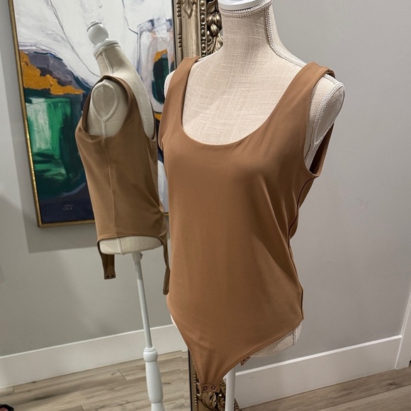 Express Tops - Express Tan Scoop Neck Bodysuit